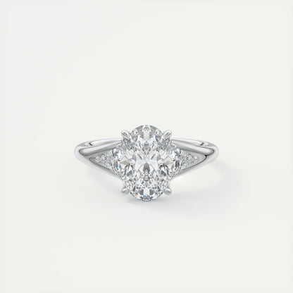 2.30 Ct The Symphony Oval  & Trilliant Split Shank Three Stone Engagement Rings