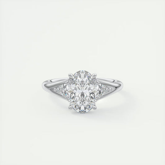 2.30 Ct The Symphony Oval  & Trilliant Split Shank Three Stone Engagement Rings