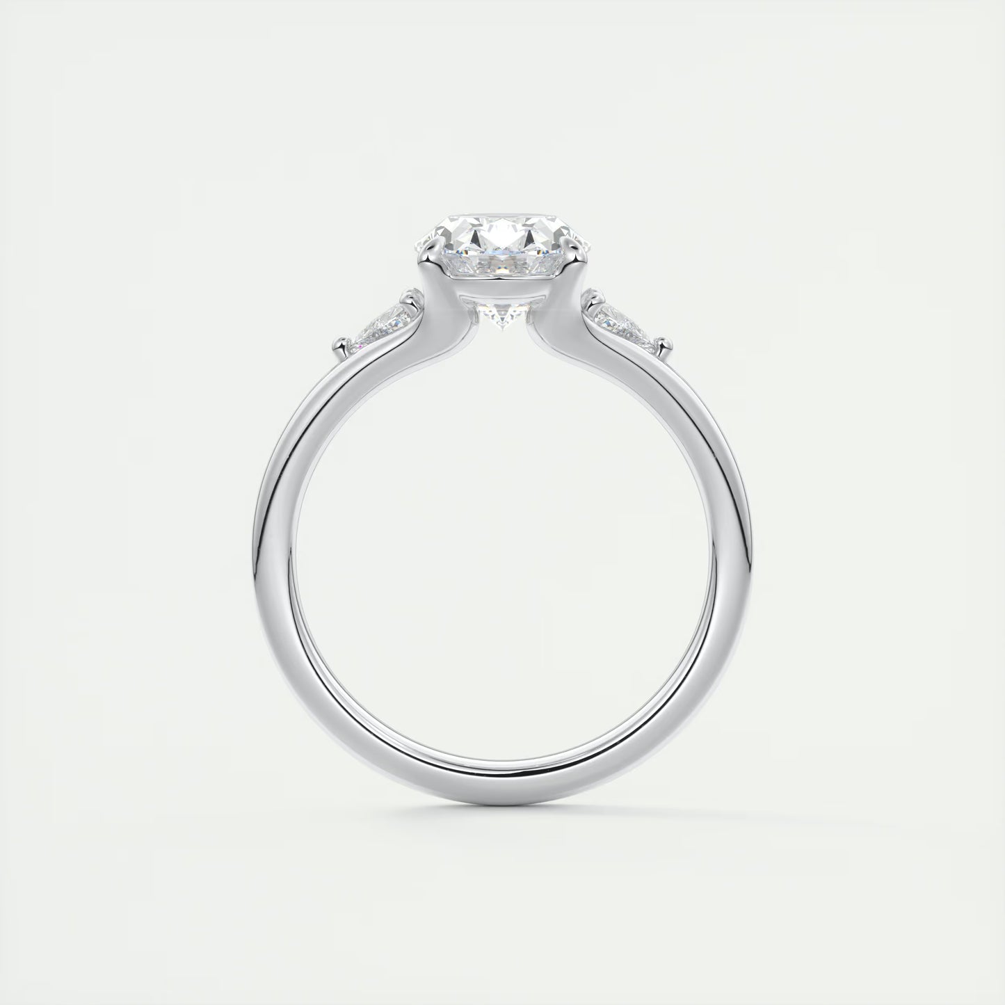 2.30 Ct The Symphony Oval  & Trilliant Split Shank Three Stone Engagement Rings