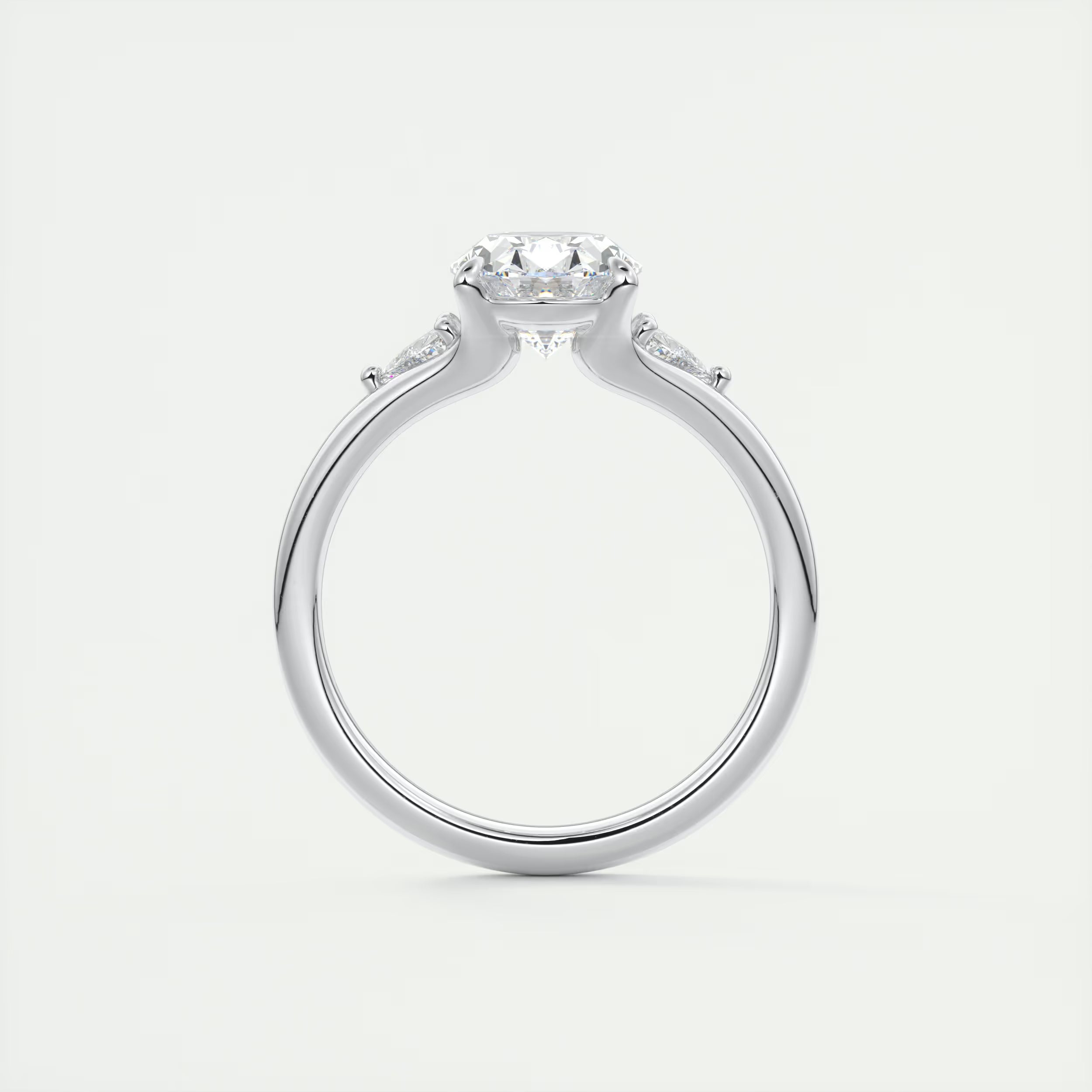 2.30 Ct The Center Stone Oval  & Side Stone Trilliant Split Shank Three Stone Engagement Rings