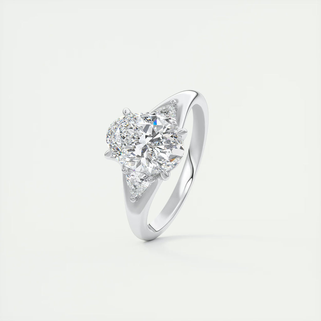 2.30 Ct The Center Stone Oval  & Side Stone Trilliant Split Shank Three Stone Engagement Rings