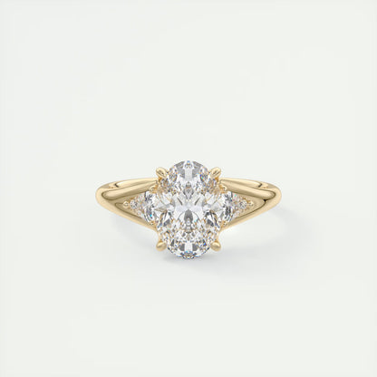2.30 Ct The Symphony Oval  & Trilliant Split Shank Three Stone Engagement Rings
