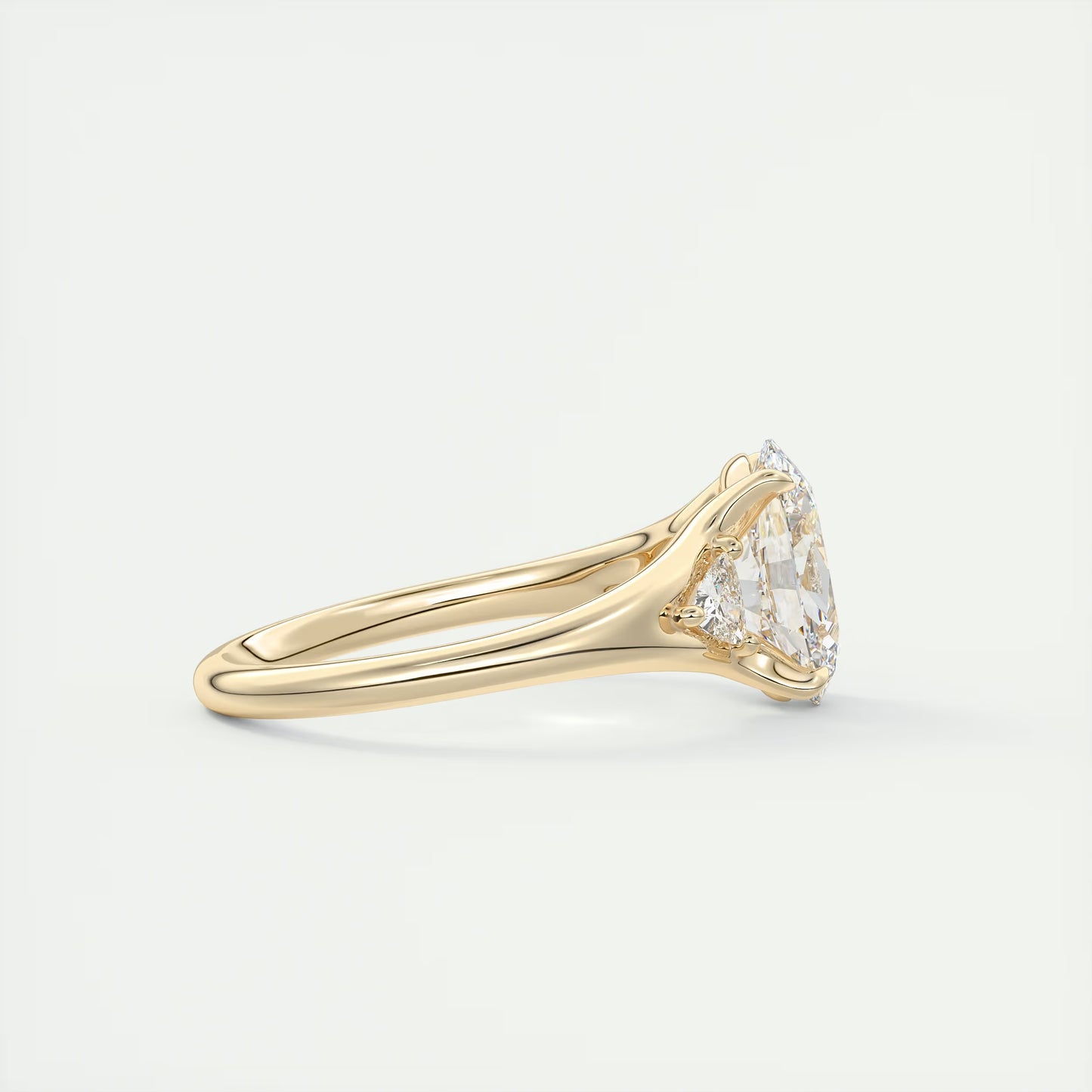 2.30 Ct The Symphony Oval  & Trilliant Split Shank Three Stone Engagement Rings