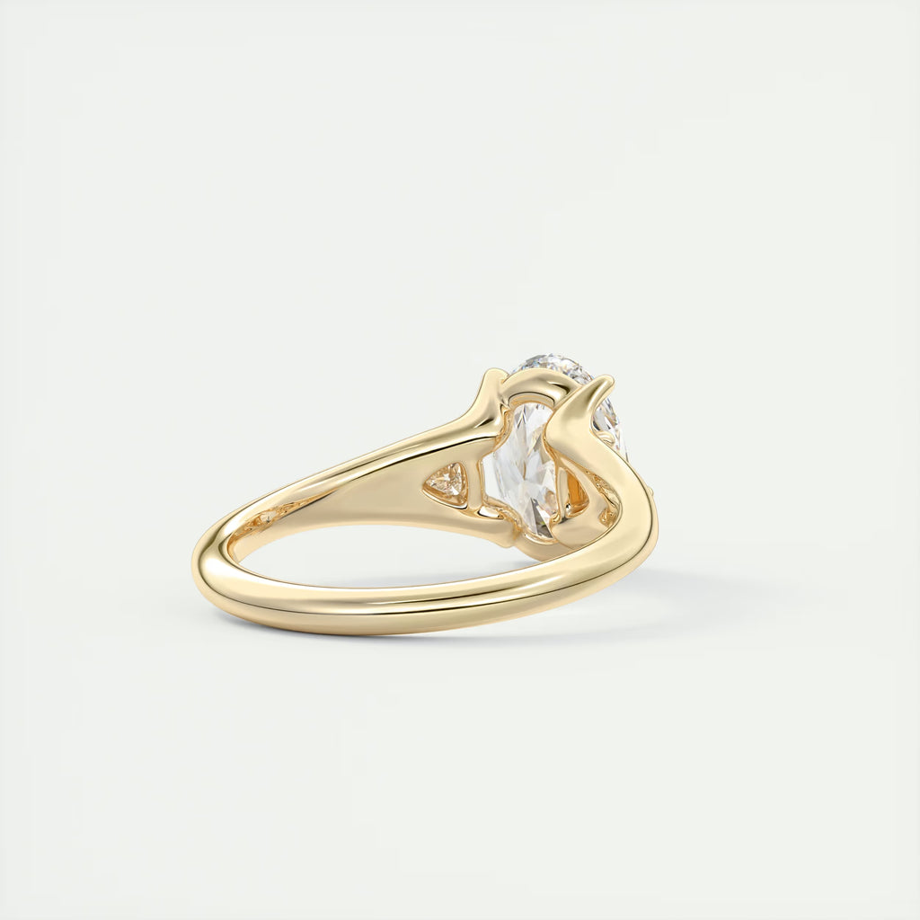 2.30 Ct The Center Stone Oval  & Side Stone Trilliant Split Shank Three Stone Engagement Rings