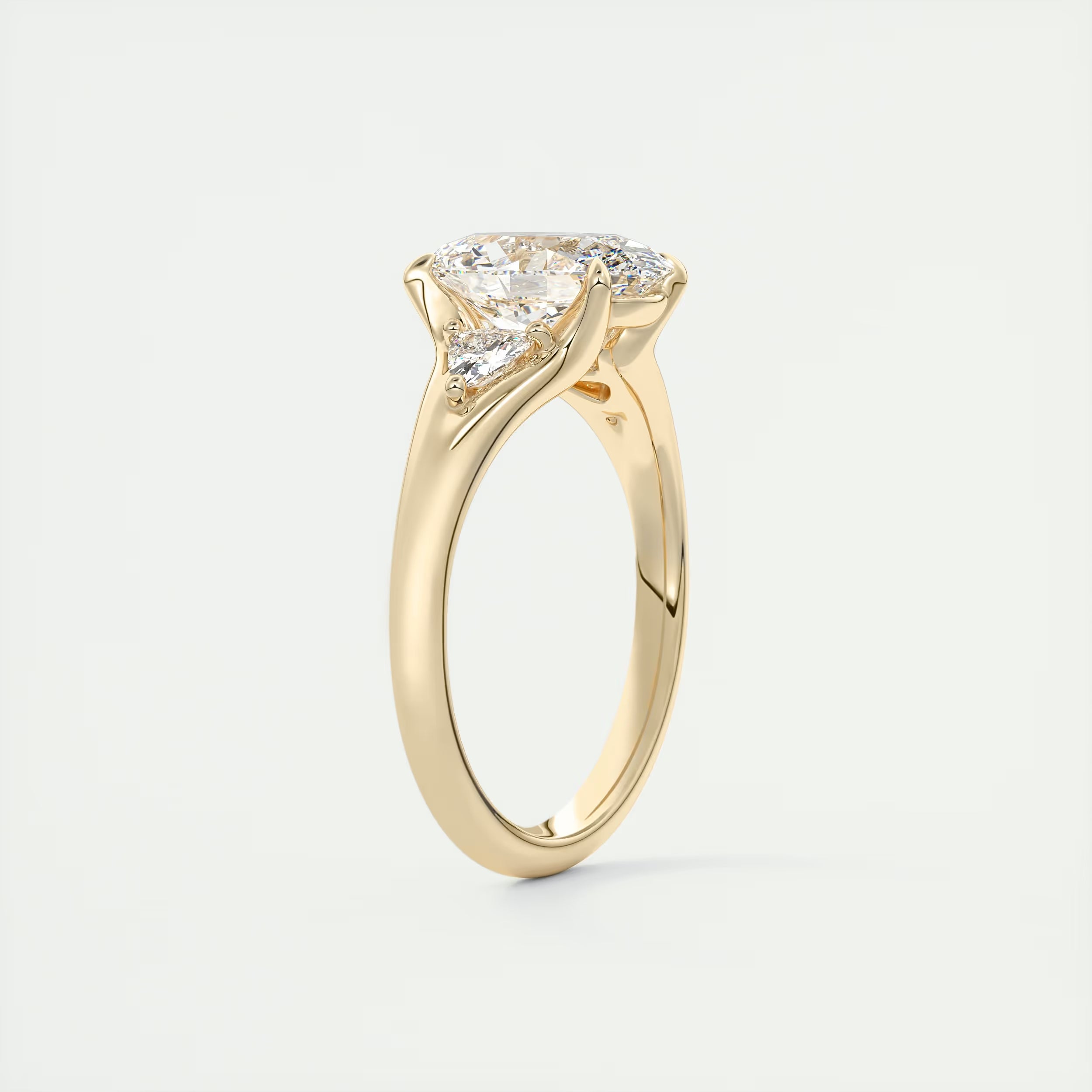 2.30 Ct The Center Stone Oval  & Side Stone Trilliant Split Shank Three Stone Engagement Rings