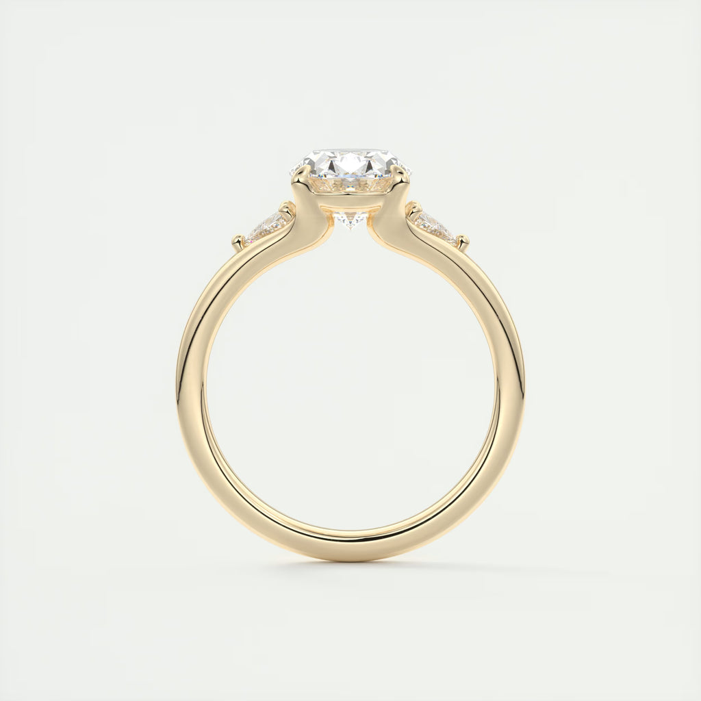 2.30 Ct The Center Stone Oval  & Side Stone Trilliant Split Shank Three Stone Engagement Rings