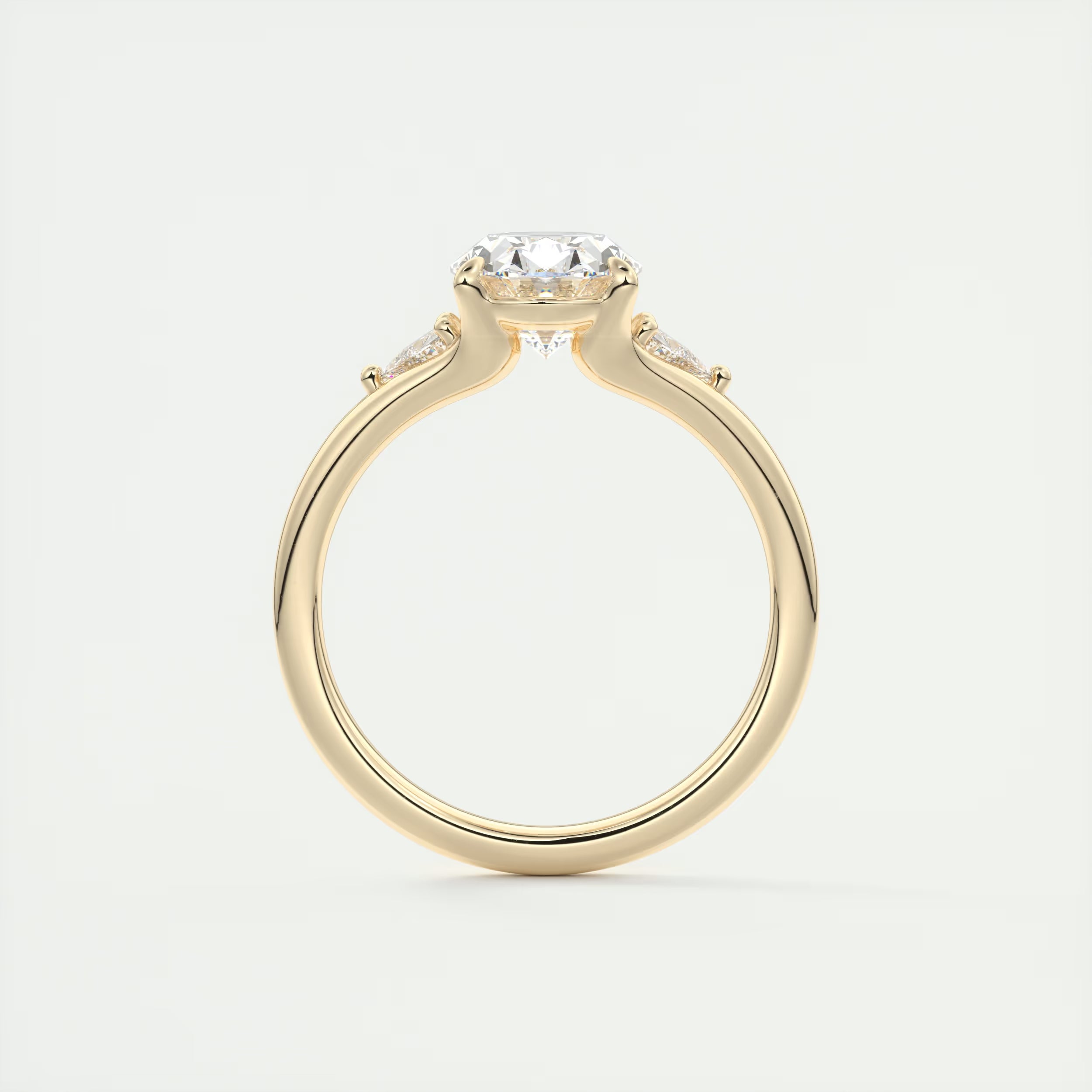 2.30 Ct The Center Stone Oval  & Side Stone Trilliant Split Shank Three Stone Engagement Rings