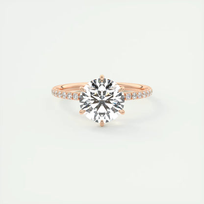 2.30 Ct Harper Pavé Round Center with 1.5mm French Set Pavé six claw prongs Ring