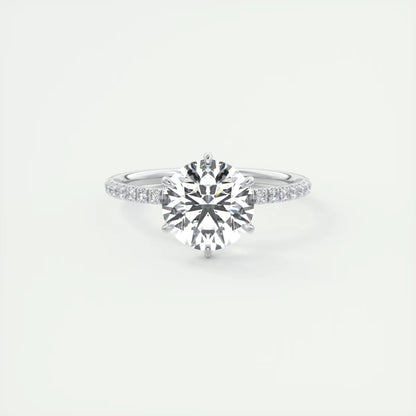 2.30 Ct Harper Pavé Round Center with 1.5mm French Set Pavé six claw prongs Ring
