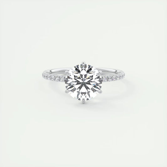 2.30 Ct Harper Pavé Round Center with 1.5mm French Set Pavé six claw prongs Ring