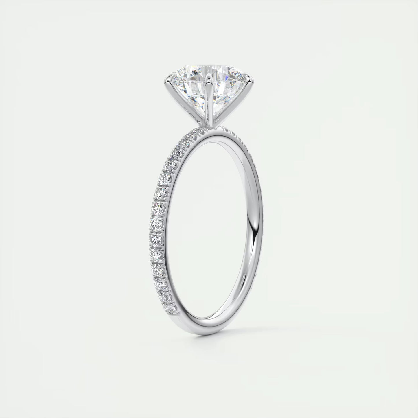 2.30 Ct Harper Pavé Round Center with 1.5mm French Set Pavé six claw prongs Ring
