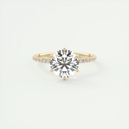 2.30 Ct Harper Pavé Round Center with 1.5mm French Set Pavé six claw prongs Ring