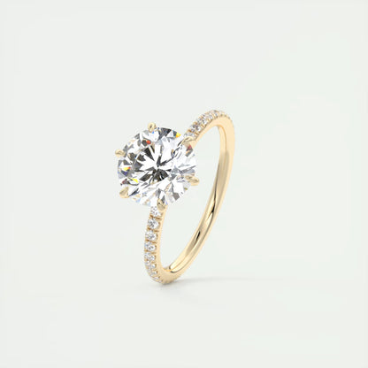 2.30 Ct Harper Pavé Round Center with 1.5mm French Set Pavé six claw prongs Ring