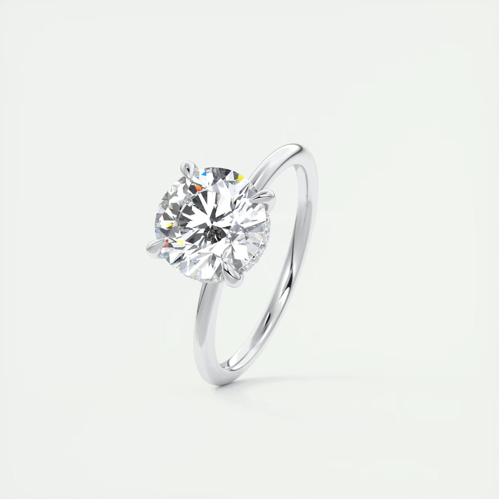2.50 Ct Round Solitaire Ring with French set Hidden Halo Engagement Rings