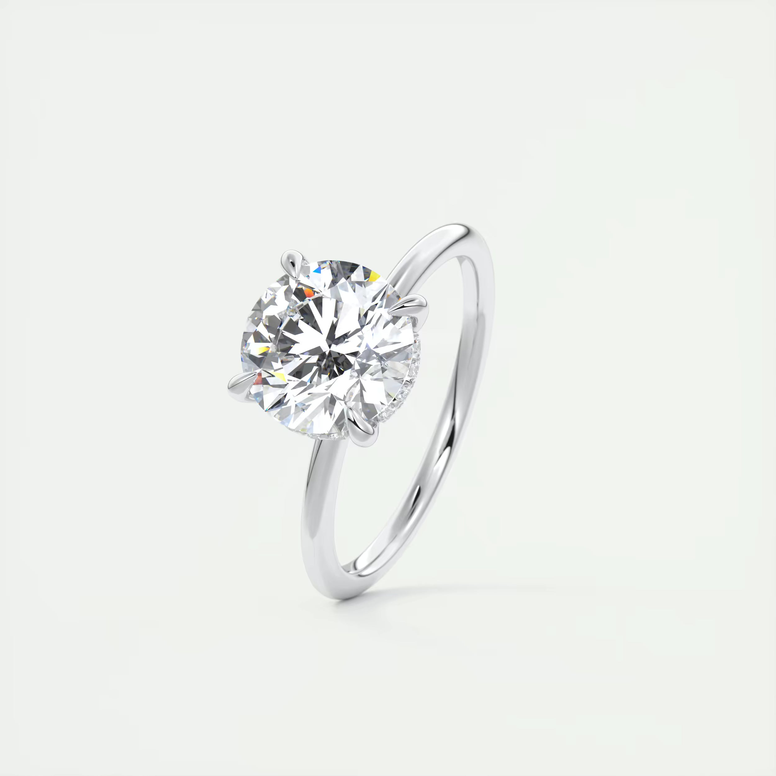 2.50 Ct Round Solitaire Ring with French set Hidden Halo Engagement Rings