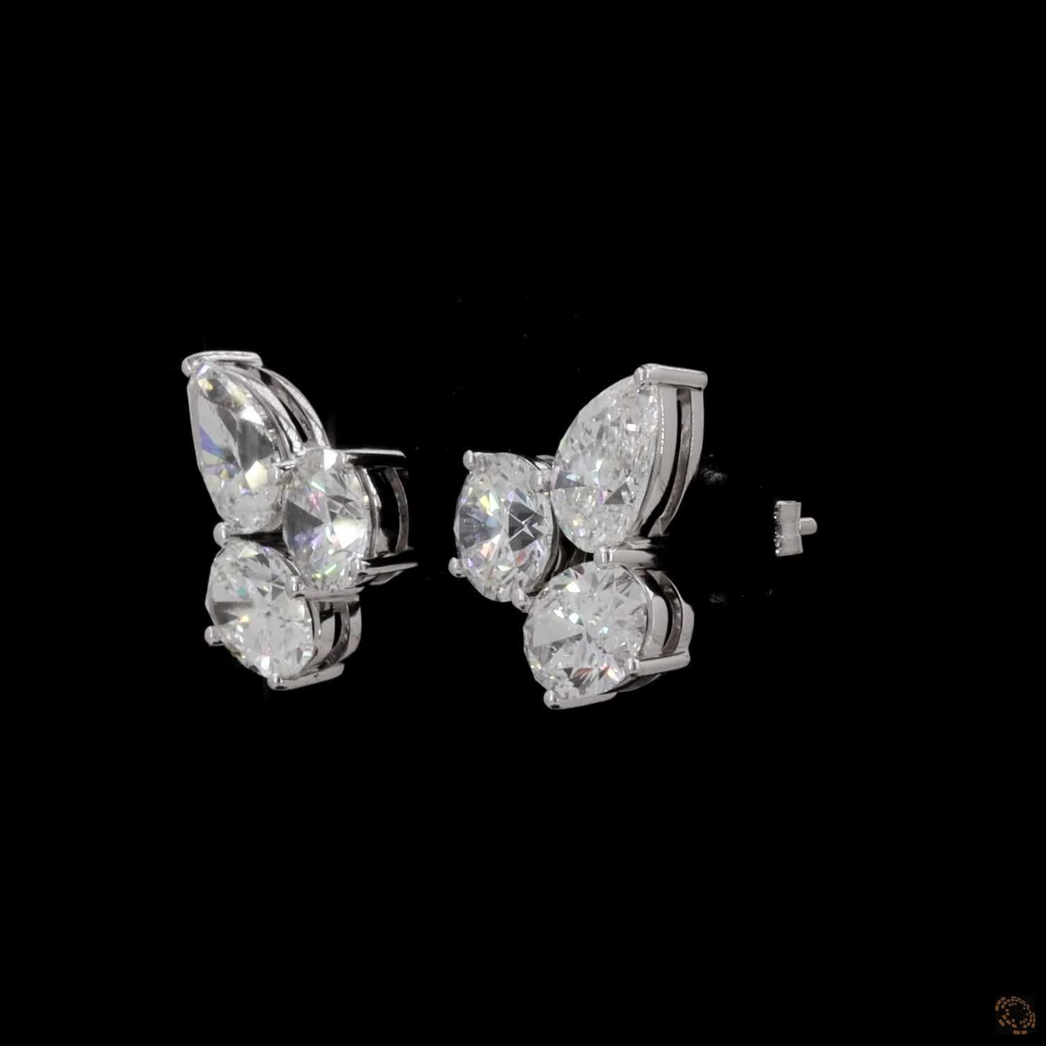 6.39 Multi-Shape Diamond Cluster Stud Earrings in White Gold