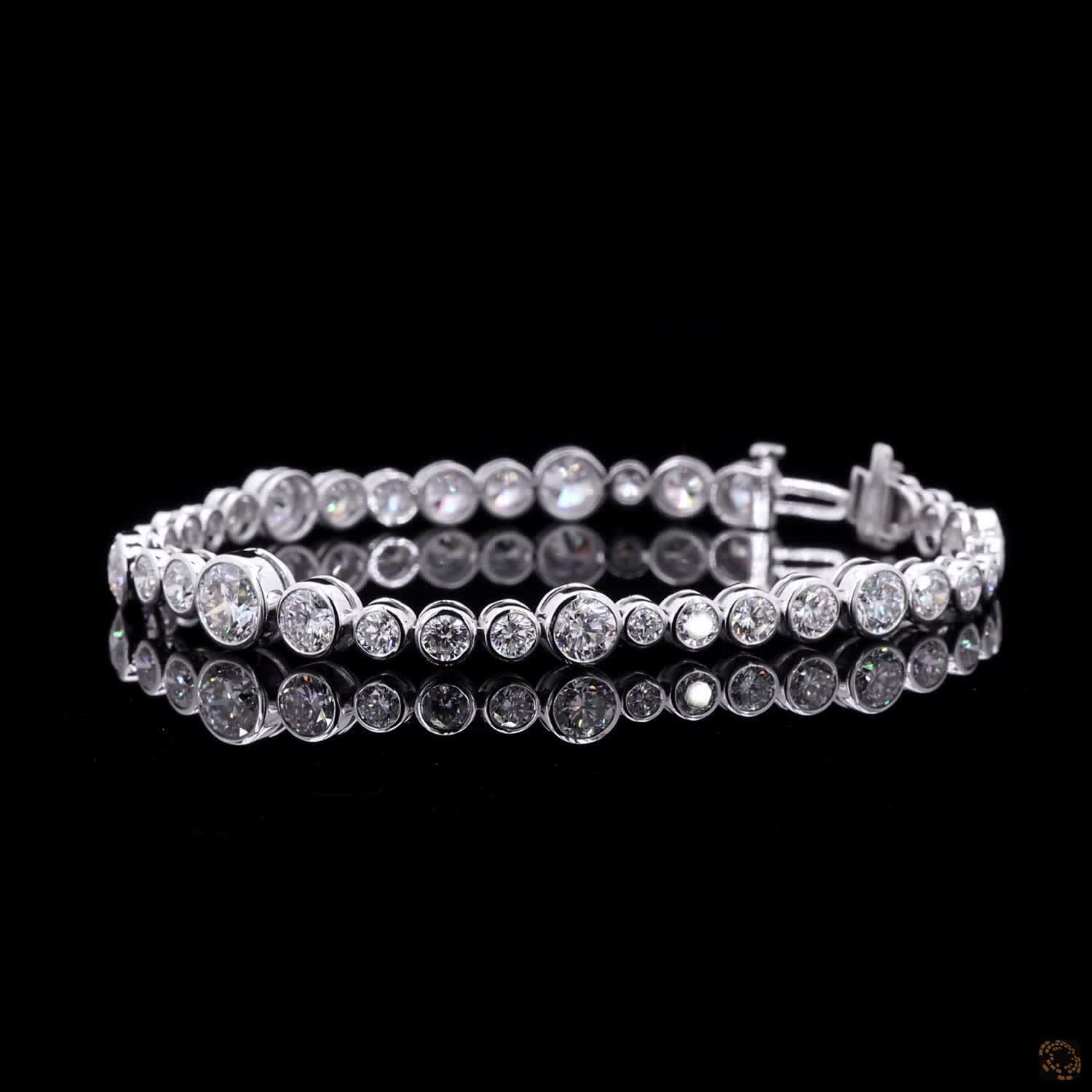 10.02 Ct Graduated Round Moissanite Bezel Tennis Bracelet in 14K White Gold | Alternating Round Cut Diamond Alternative Line Bracelet