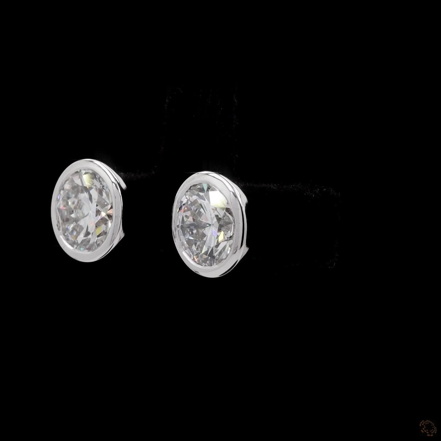 4.06 Ct Classic Round Cut Diamond Bezel Solitaire Stud Earrings in 14K White Gold | Full Bezel Set Studs