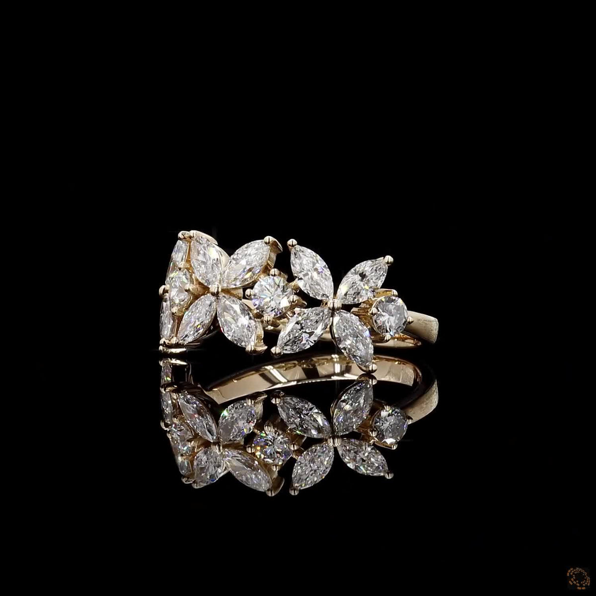 1.81 Ct Vintage Inspired Floral Diamond Ring | Marquise & Round Cut Lab Grown Diamonds | Gold Statement Ring for Women