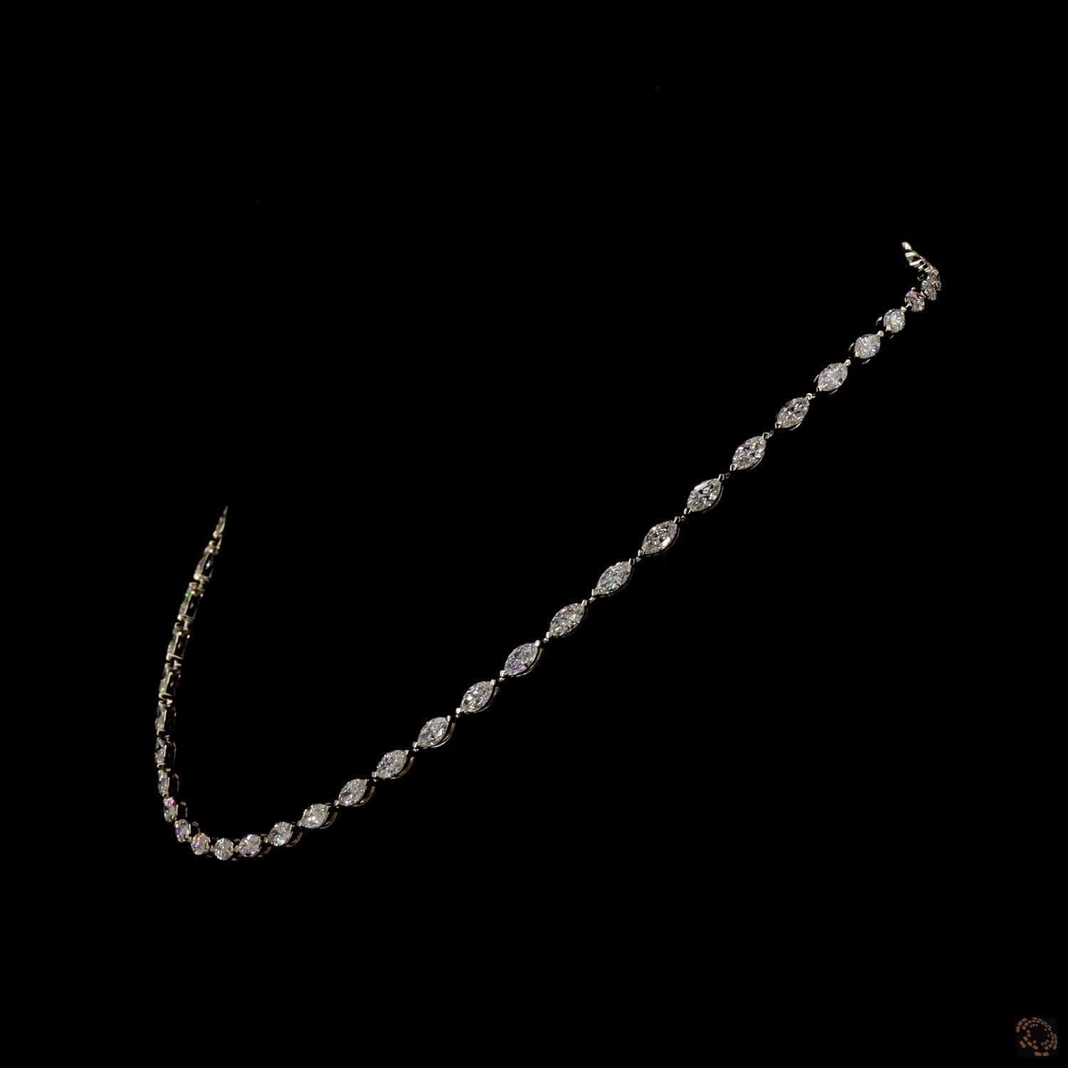 8.18 Ct Marquise Cut Diamond Tennis Necklace in Yellow Gold | East-West Graduated Diamond Riviera Collar
