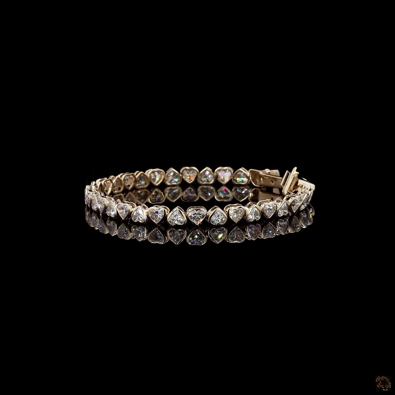9.07 Ct 14K Yellow Gold Heart Cut Bezel Fancy  Bracelet with Double Safety Latch