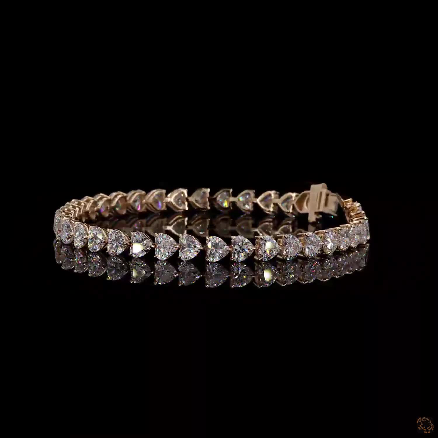 14.76 Ct Yellow Gold Heart Diamond Tennis Bracelet