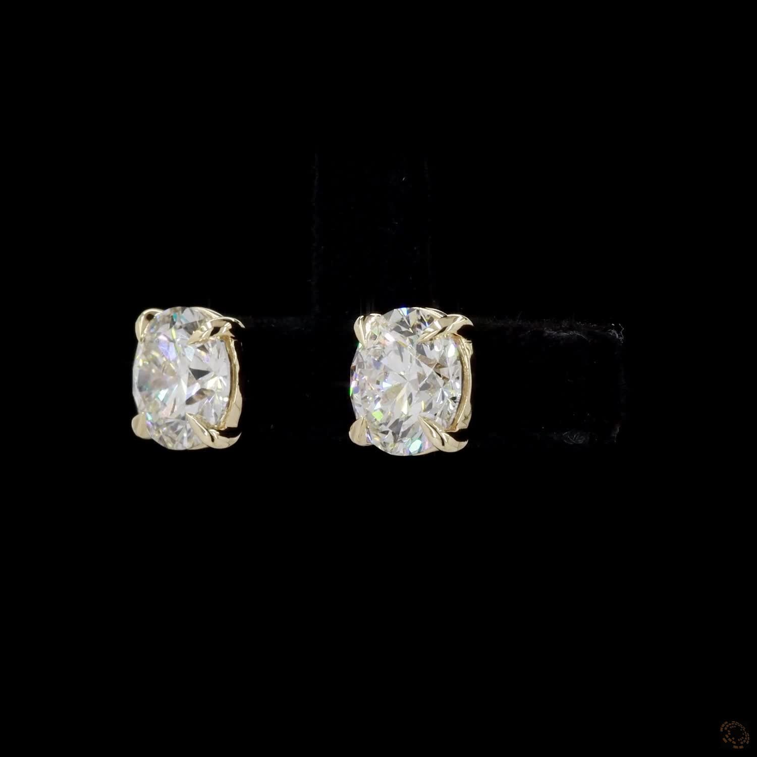 3.03 Ct Yellow Gold Bezel Round Cut Solitaire Studs