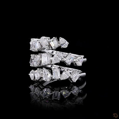 2.73 Ct Natural Emerald with Pear Octagon Shape Diamond Spiral Cuff Ring 14k White Gold