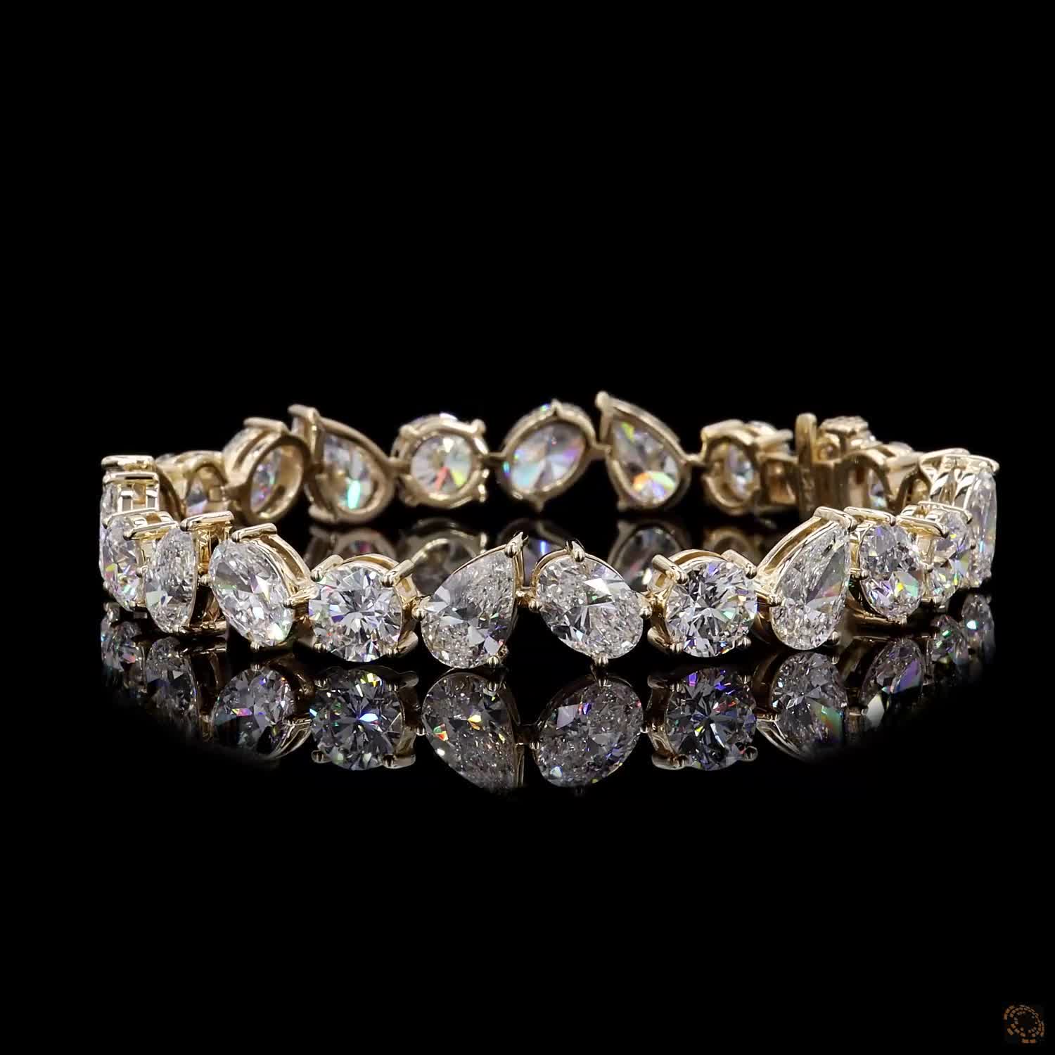 24.59Ct Lab Grown Diamond 14k Yellow Gold Multishape Diamond Bracelet