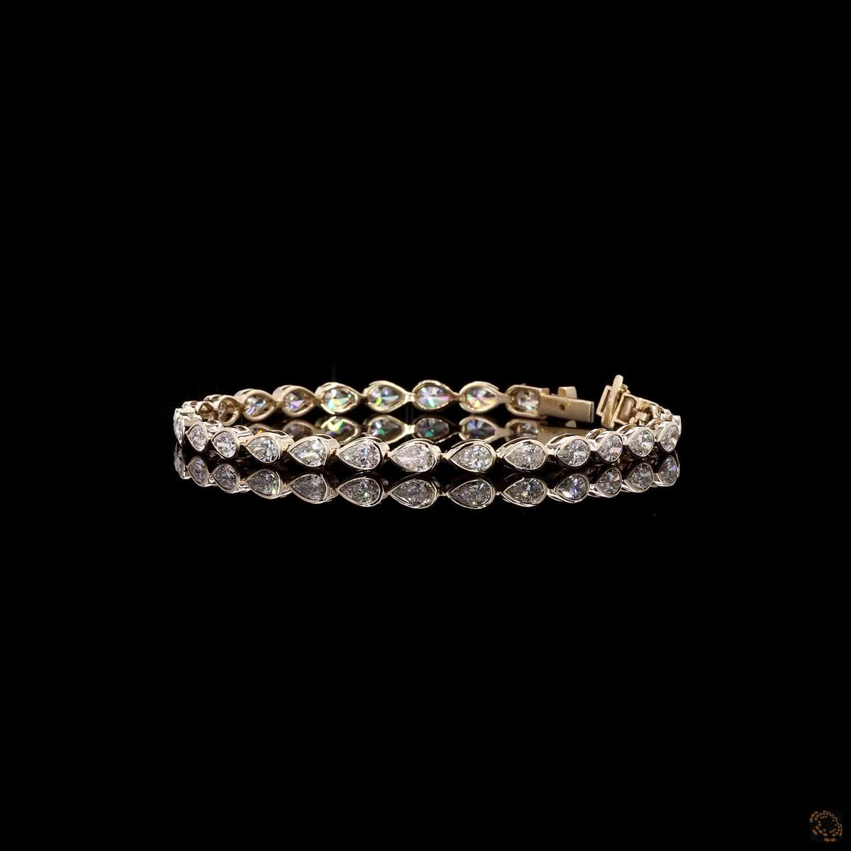 6.71 Ct Yellow Gold Bezel Pear Cut  Fancy Bracelet, Modern East-West Teardrop Line Bracelet, Fine Jewelry Gift