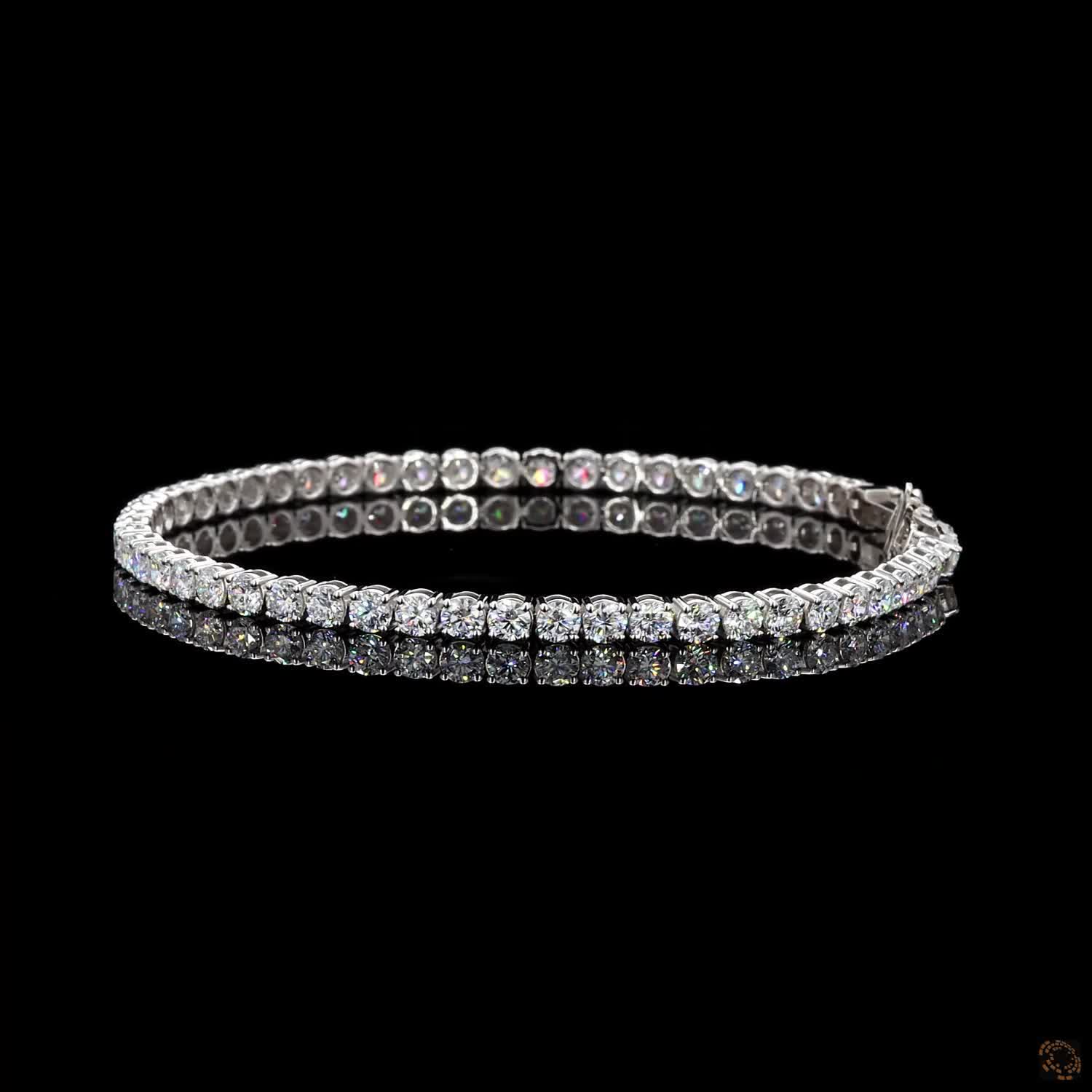 5.92 Ct White Gold Round Cut Moissanite Tennis Bracelet, Traditional 4-Prong Eternity Line Bracelet, Icy Fine Jewelry Gift for Her
