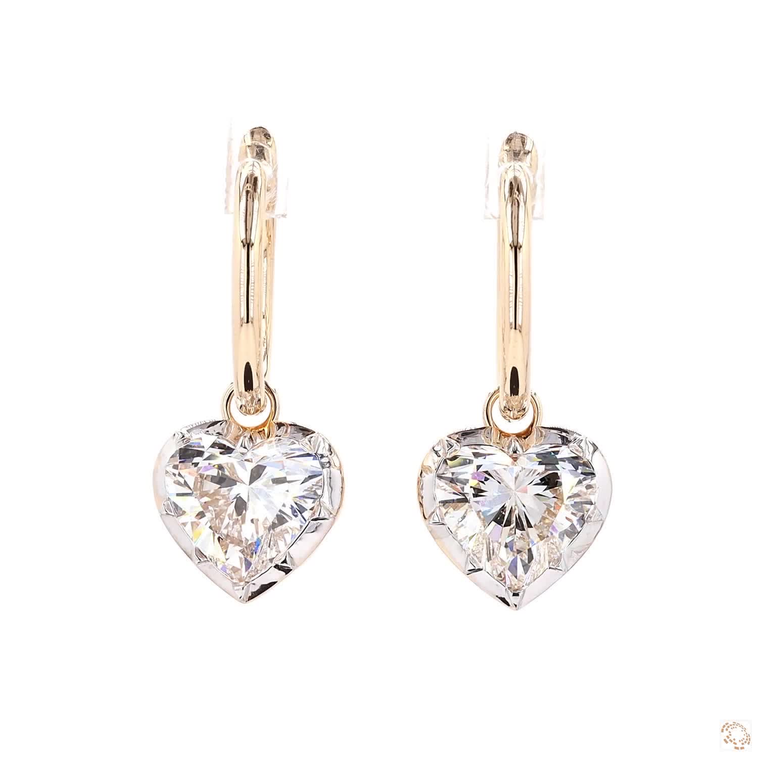 6.06 Ct Heart Cut Diamond Drip Drop Earrings with White Gold Bezel Accent