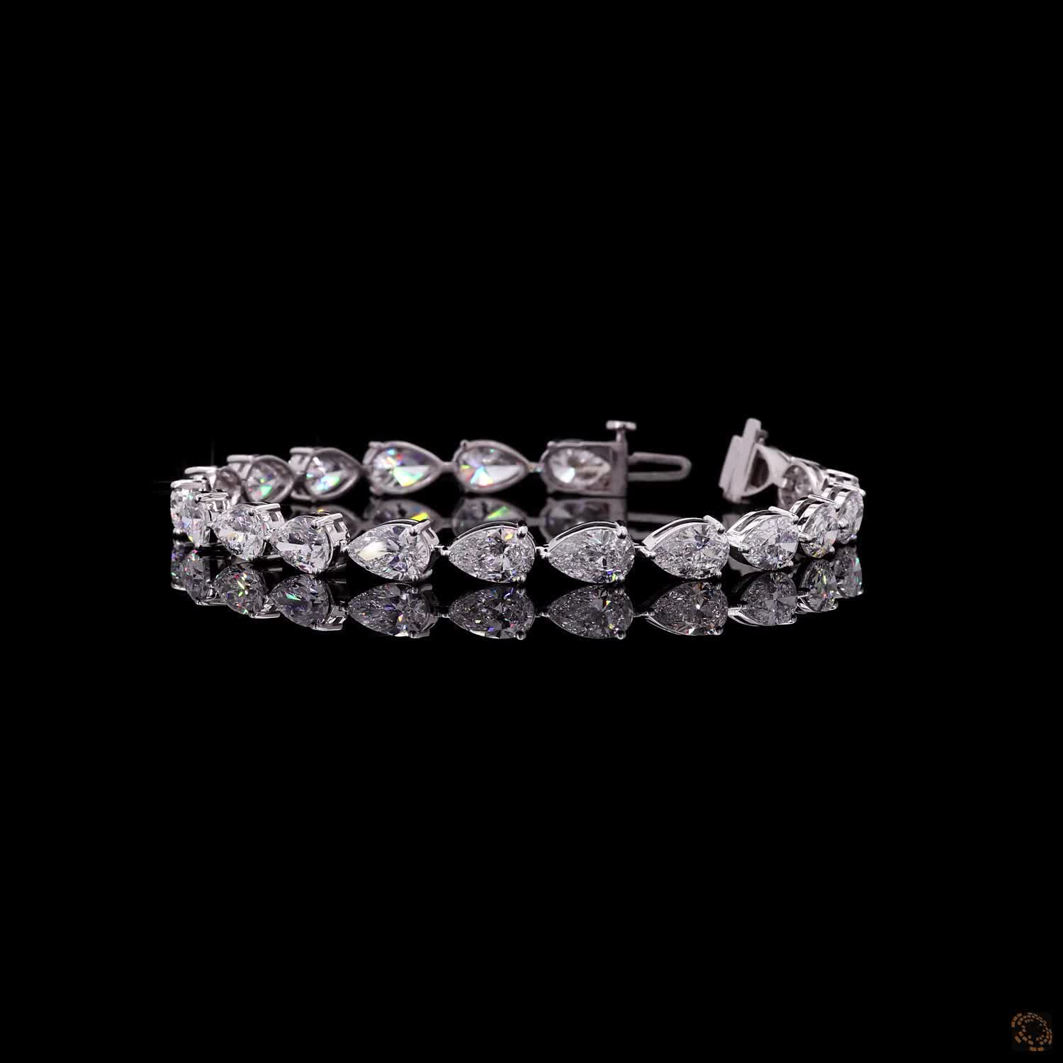 14.67 Ct White Gold Pear Shape Fancy  Bracelet, Horizontal East West Moissanite Eternity Bracelet, Modern Stackable Fine Jewelry, Luxury Bridal Gift