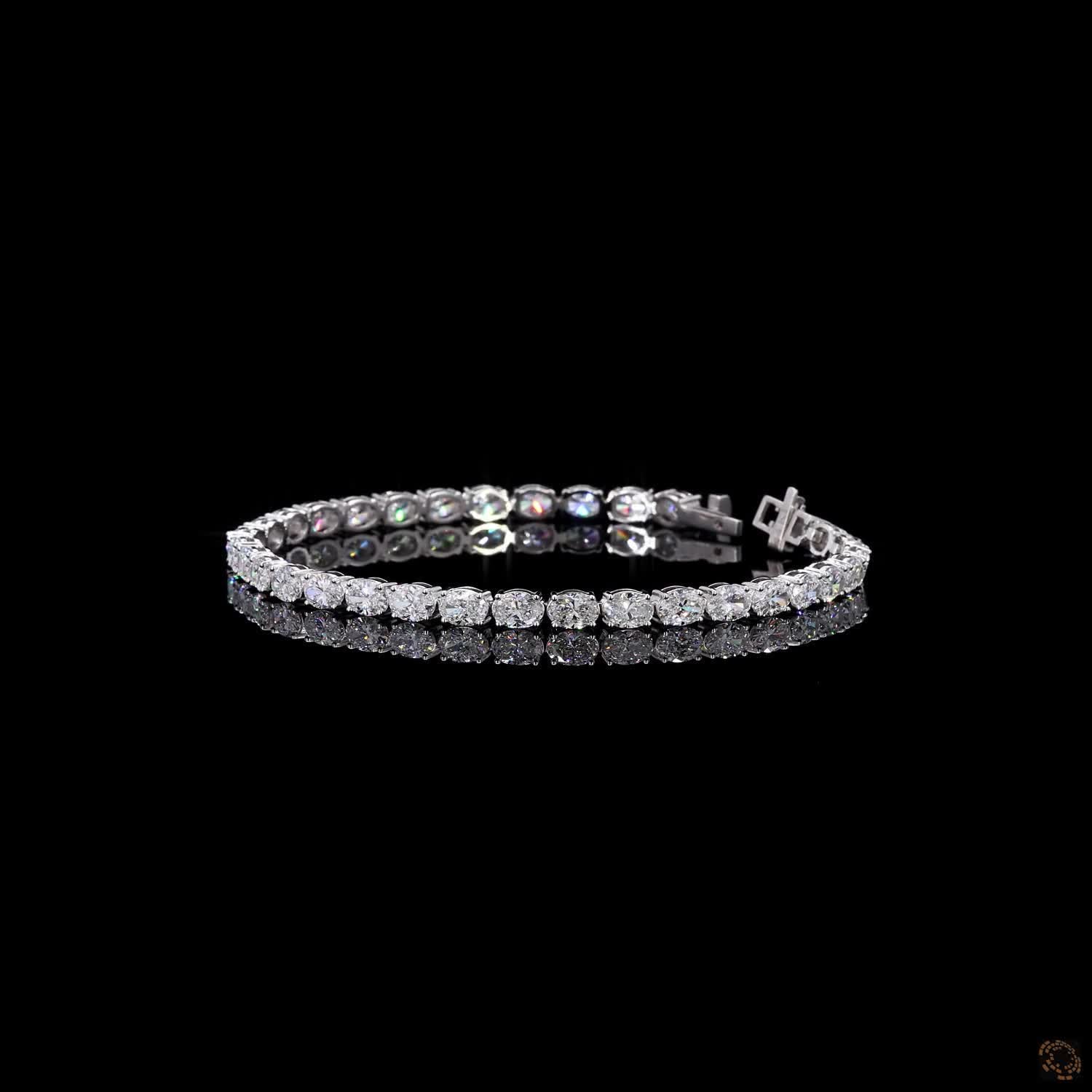 8.43 Ct East-West Oval Cut  Tennis Bracelet in 14K White Gold | Horizontal Oval Eternity Line Bracelet