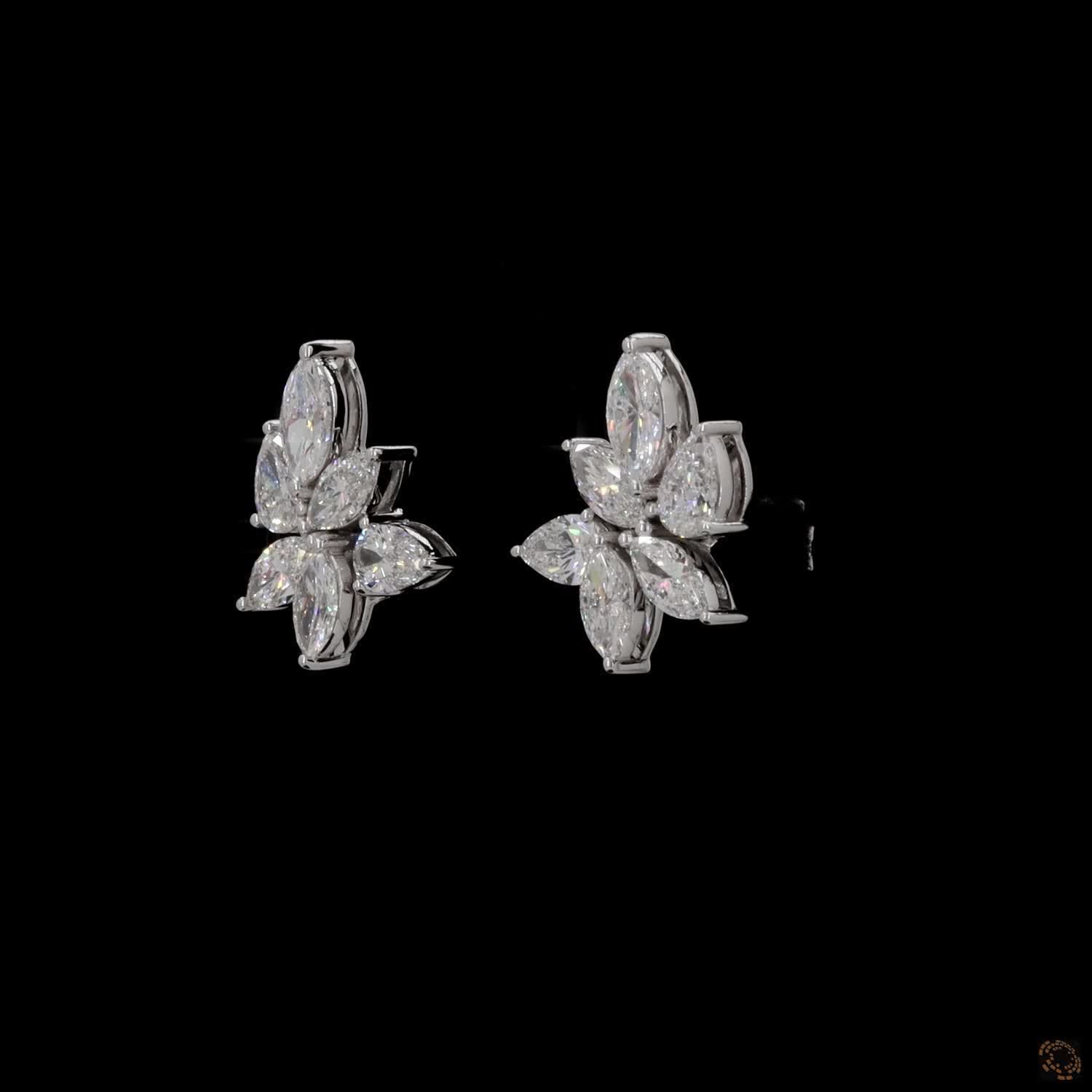 2.85 Ct High-brilliance marquise and pear cut diamonds set in shared-prong mountings