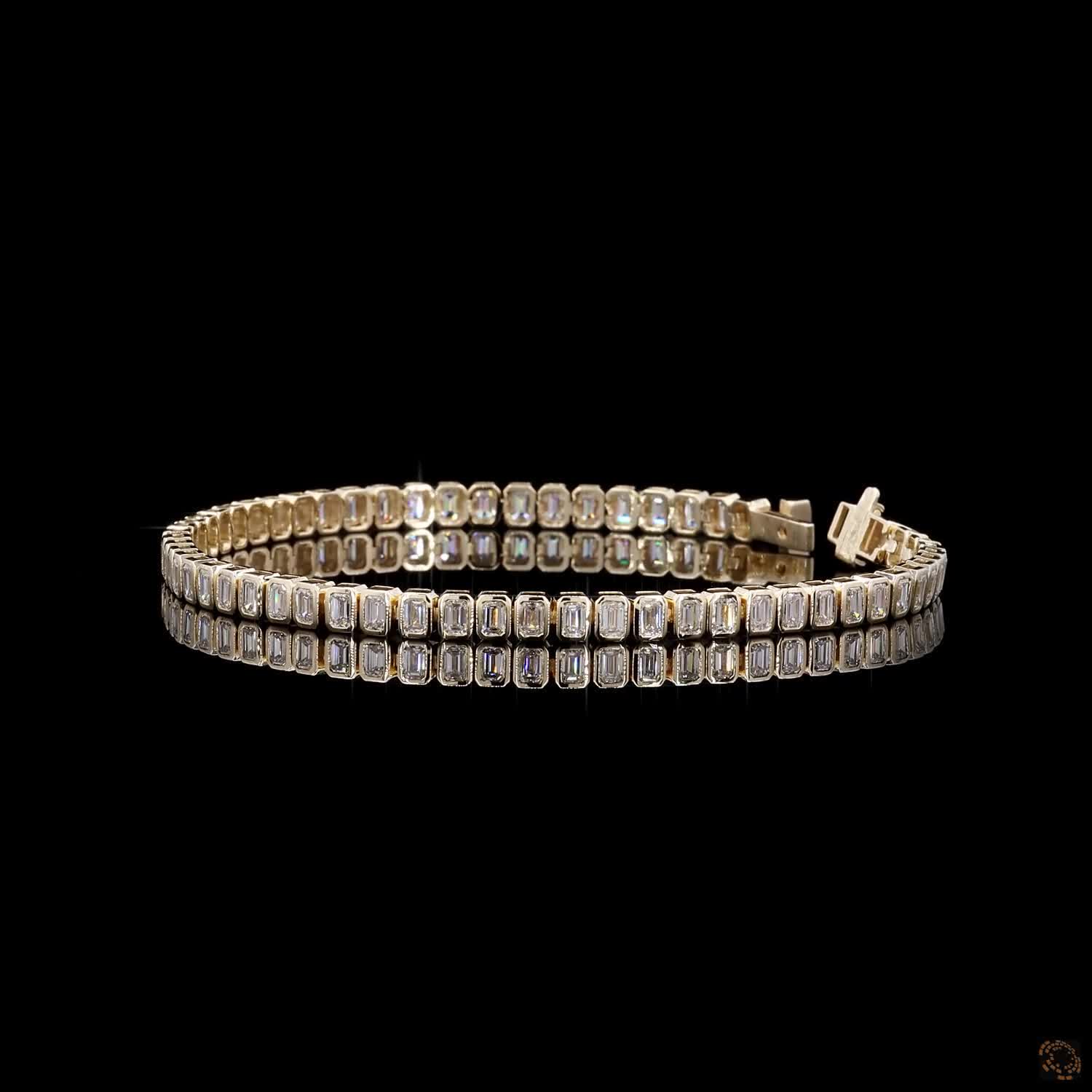 4.76 Ct Yellow Gold Emerald Cut Bezel Bracelet, Modern Vertical Step Cut Eternity Line Bracelet, Elegant Fine Jewelry Gift
