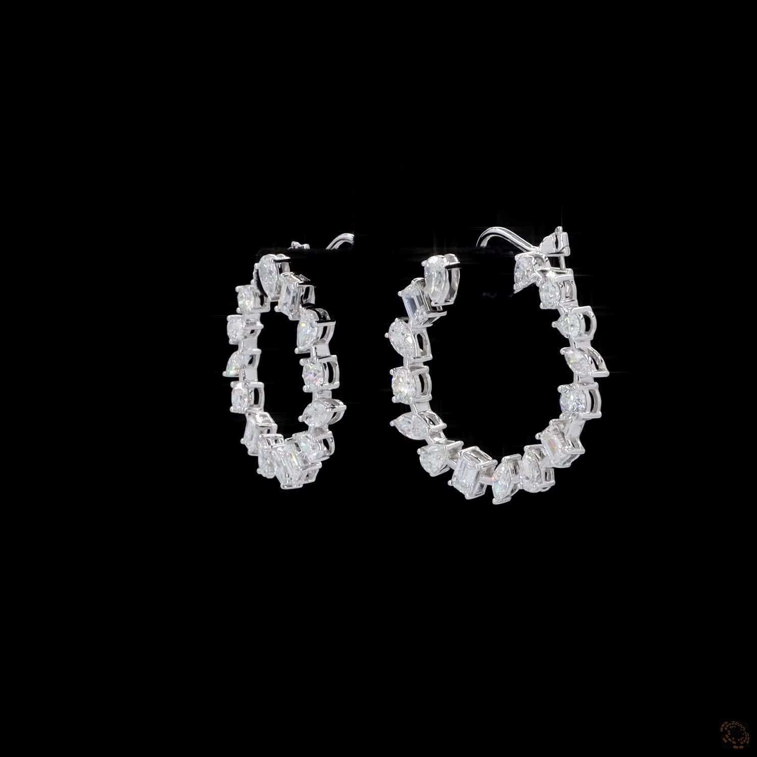 6.30 Ct Mixed Fancy Cut Diamond Open Hoop Earrings in White Gold