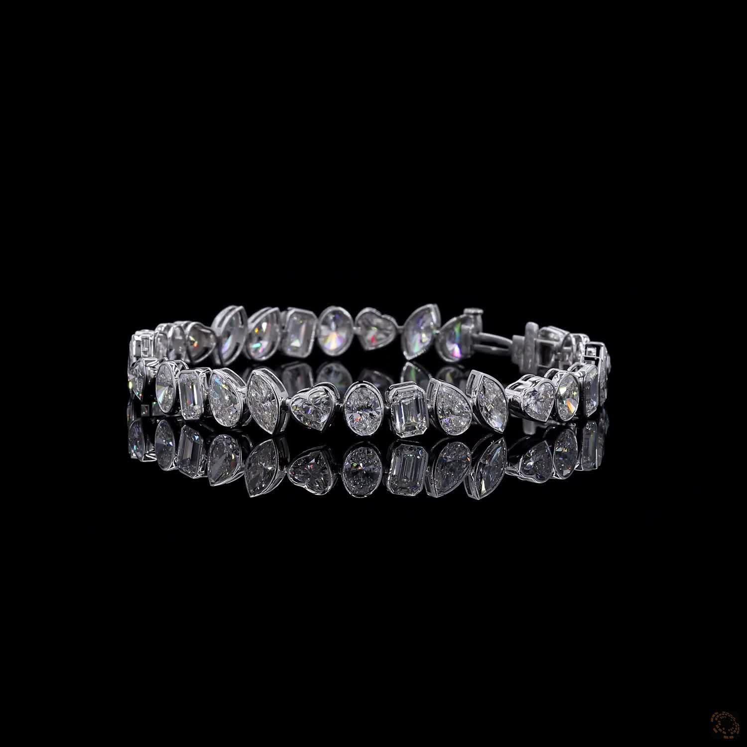 17.25 Ct Multi-Shape Bezel Set Fancy Bracelet in 14K White Gold | Fancy Cut Multi-Stone Line Bracelet