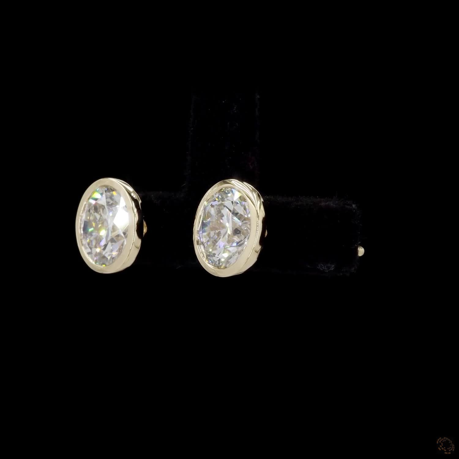 3.00 Ct Yellow Gold Round Brilliant Bezel Set Solitaire Stud Earrings