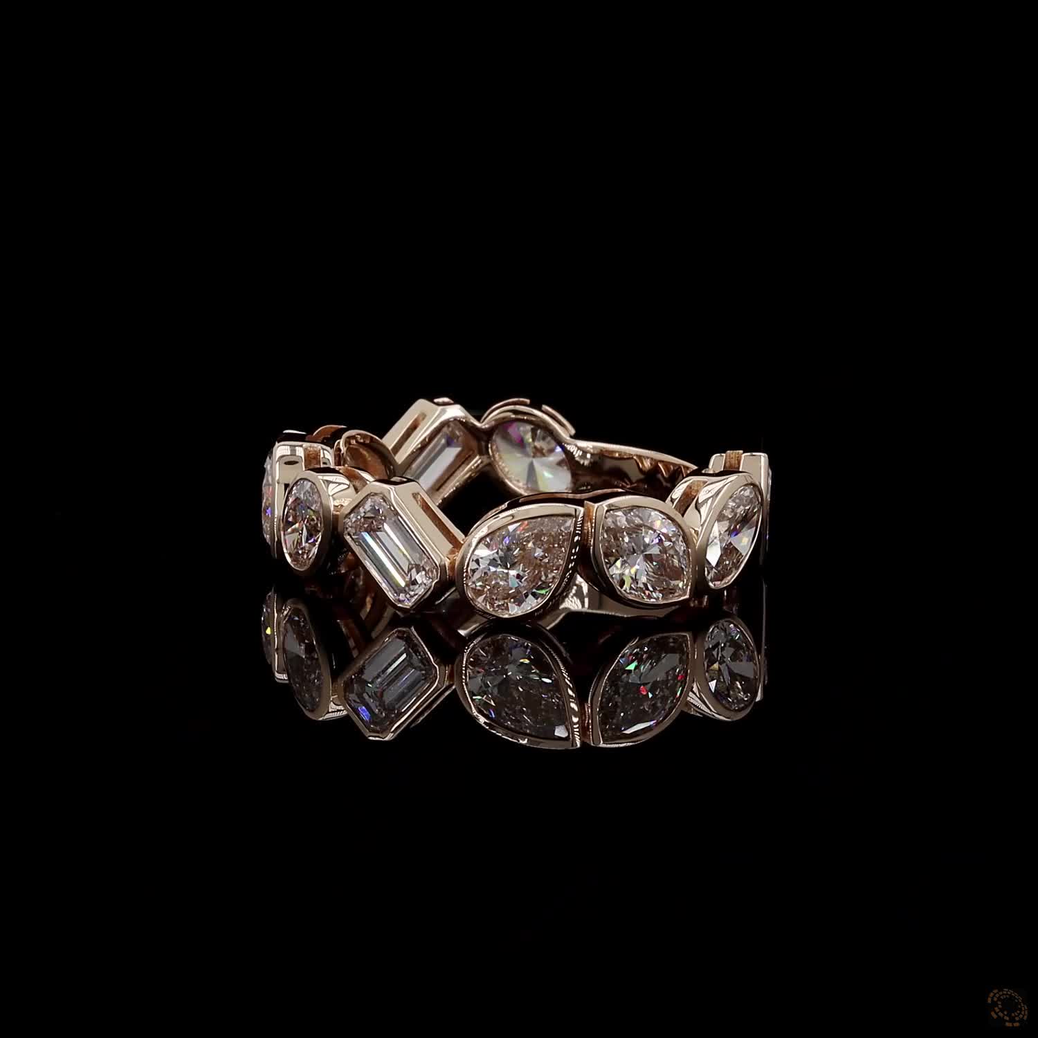 3.38 Ct East West Bezel Diamond Band, Diagonal Mixed Cut Eternity Ring, East West Multi Shape Diamond Band, Angled Bezel Cut Diamond Band, Confetti Bezel Eternity Ring