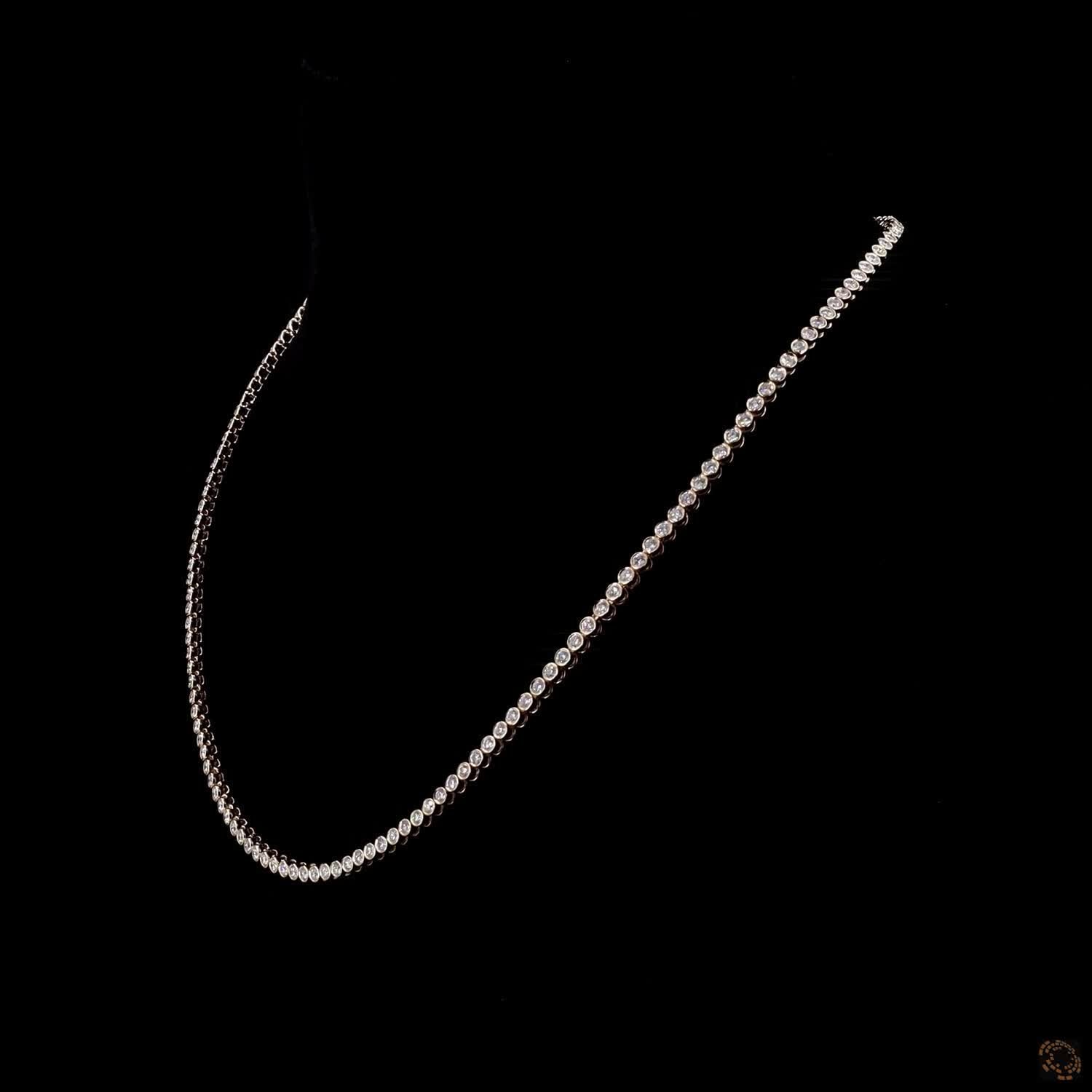 5.39 Ct Round Cut Bezel Set Graduated Diamond Tennis Necklace in 14K Gold
