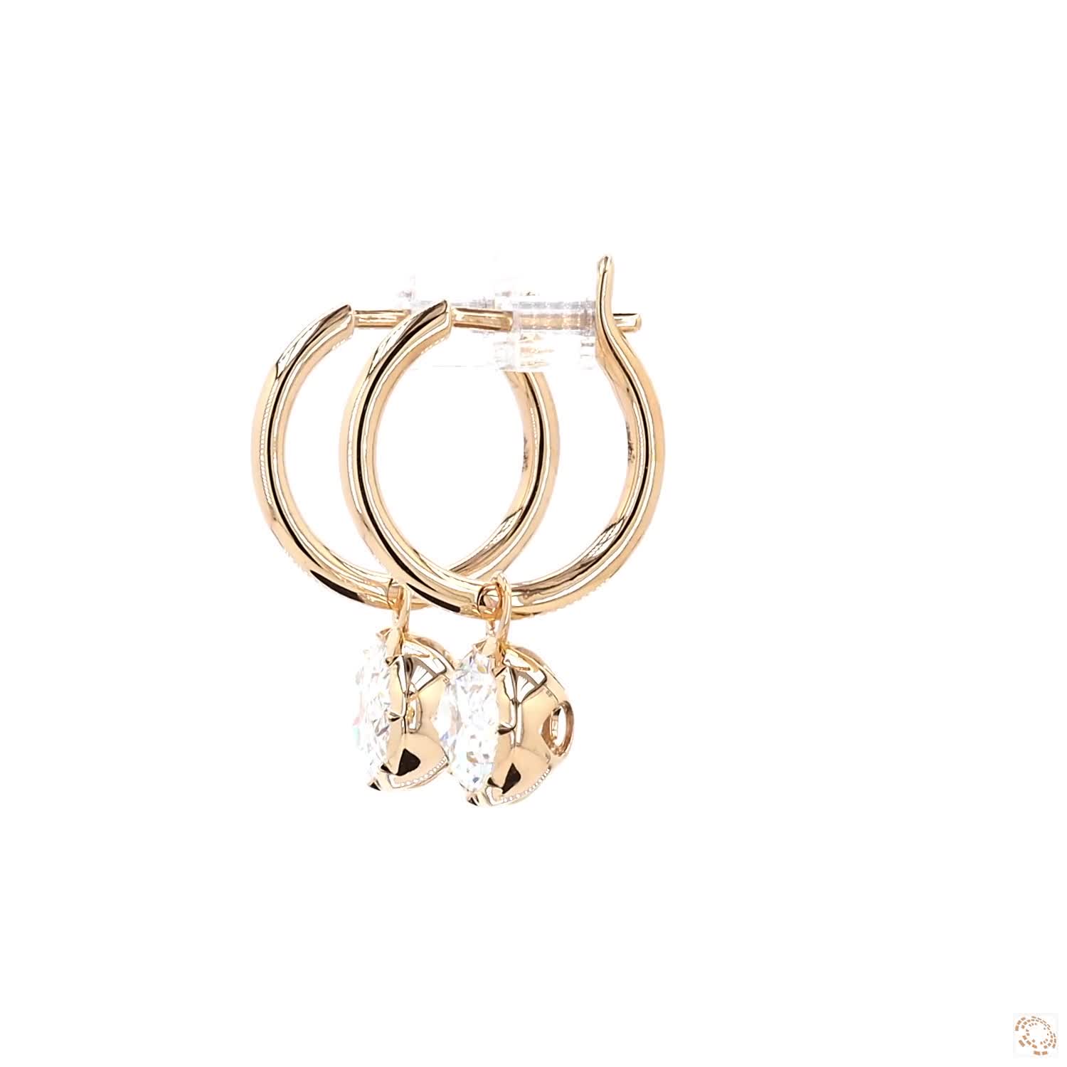 4.09 Ct Oval Cut Diamond Dangle Huggie Hoop Earrings, 14K Gold East-West Drop Earrings