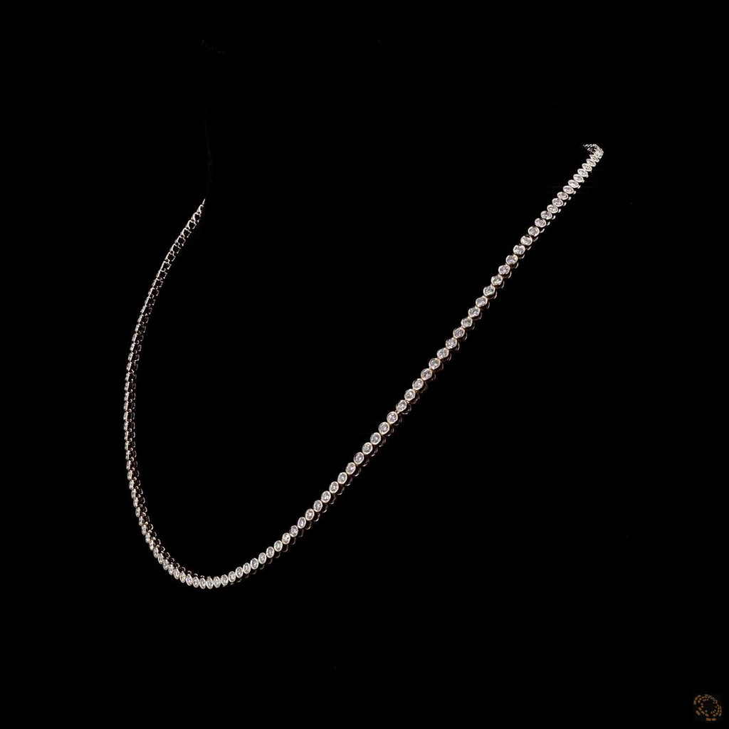 5.39 CT Round Diamond Tennis Necklace | 14K White Gold Bezel Setting | Dainty Luxury Diamond Jewelry Gift