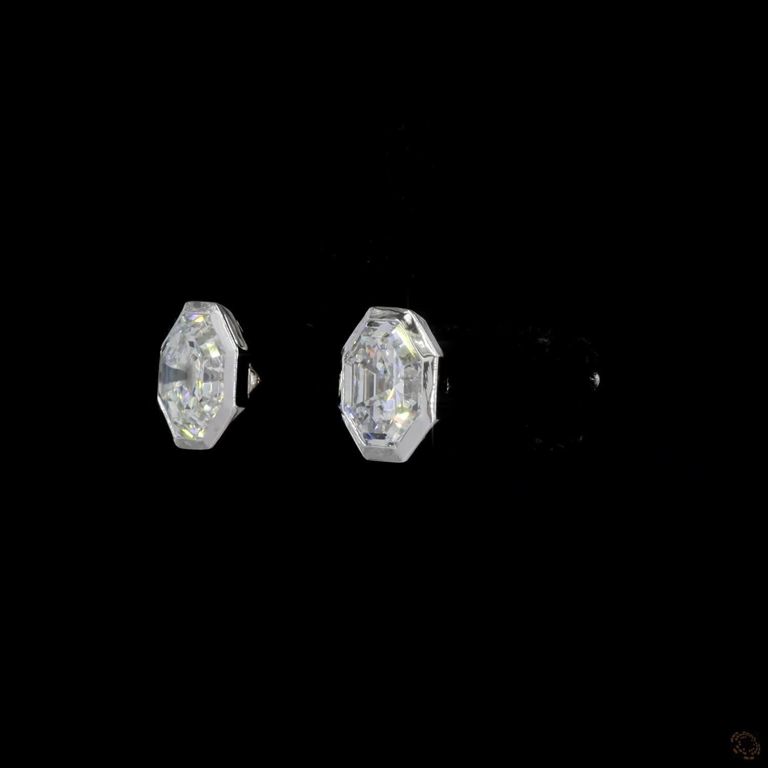 3.19 Ct 14K White Gold Octagon Cut Solitaire Bezel Set Stud Earrings