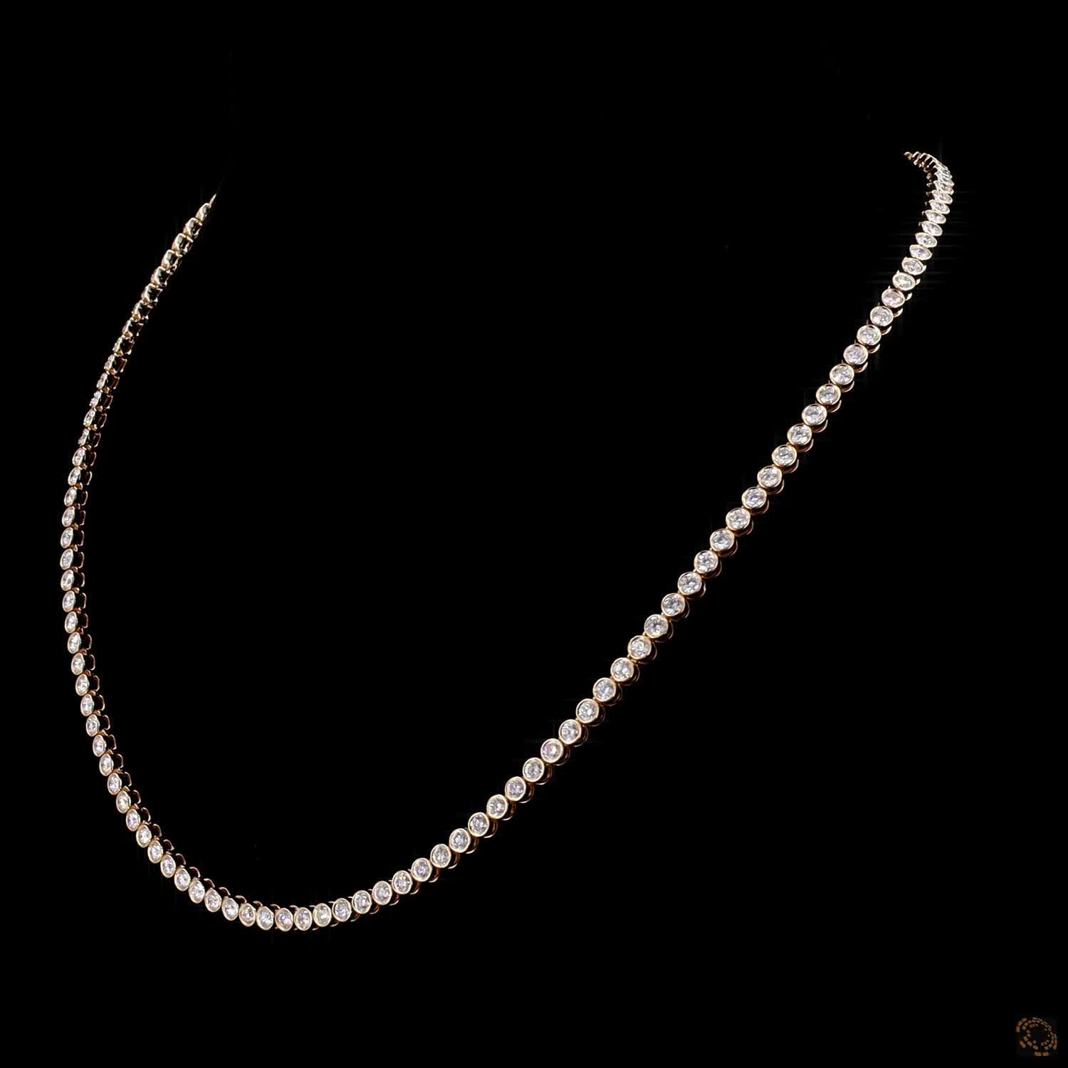 8.44 Ct Full Bezel Set Round Moissanite Tennis Chain Necklace in 14K Yellow Gold
