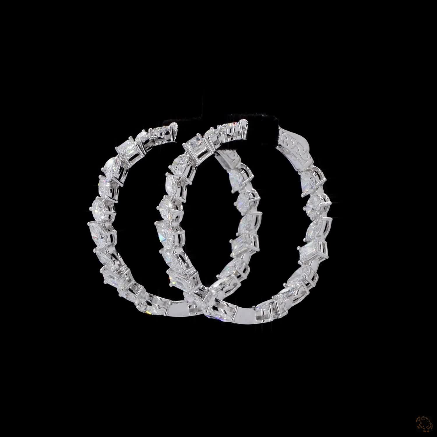 11.28 Ct White Gold Multi-Shape Diamond Hoop Earrings