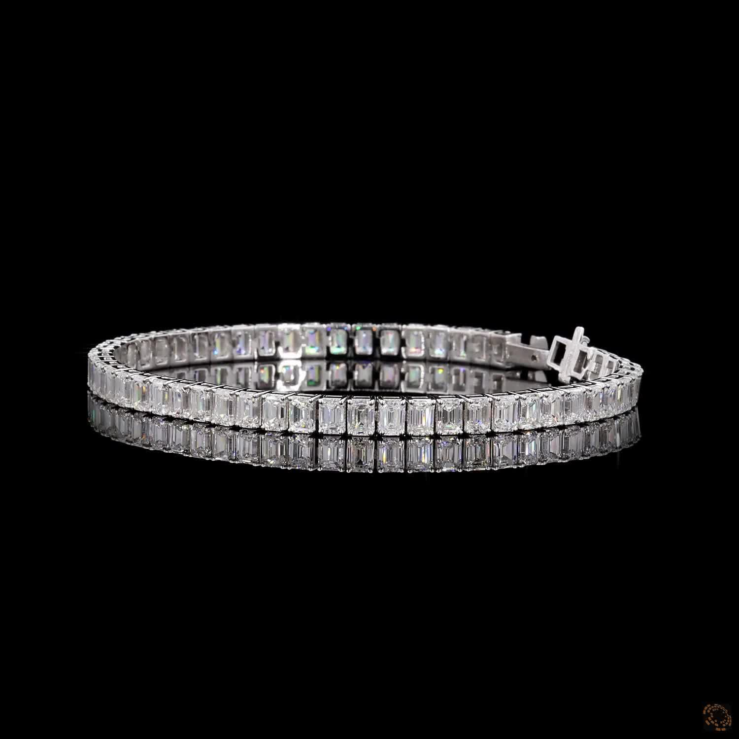 13.49 Ct 14K White Gold Emerald Cut  Bezel Fency  Bracelet with Double Safety Latch