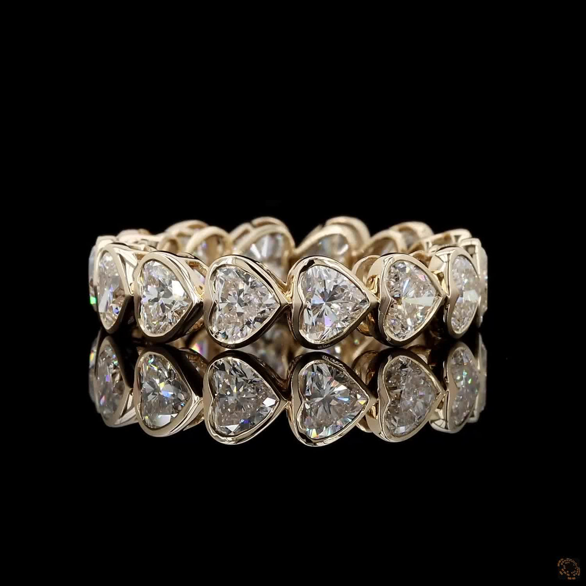 5.44 Ct Heart Cut Diamond Bezel Eternity Band set in 14K  yellow gold