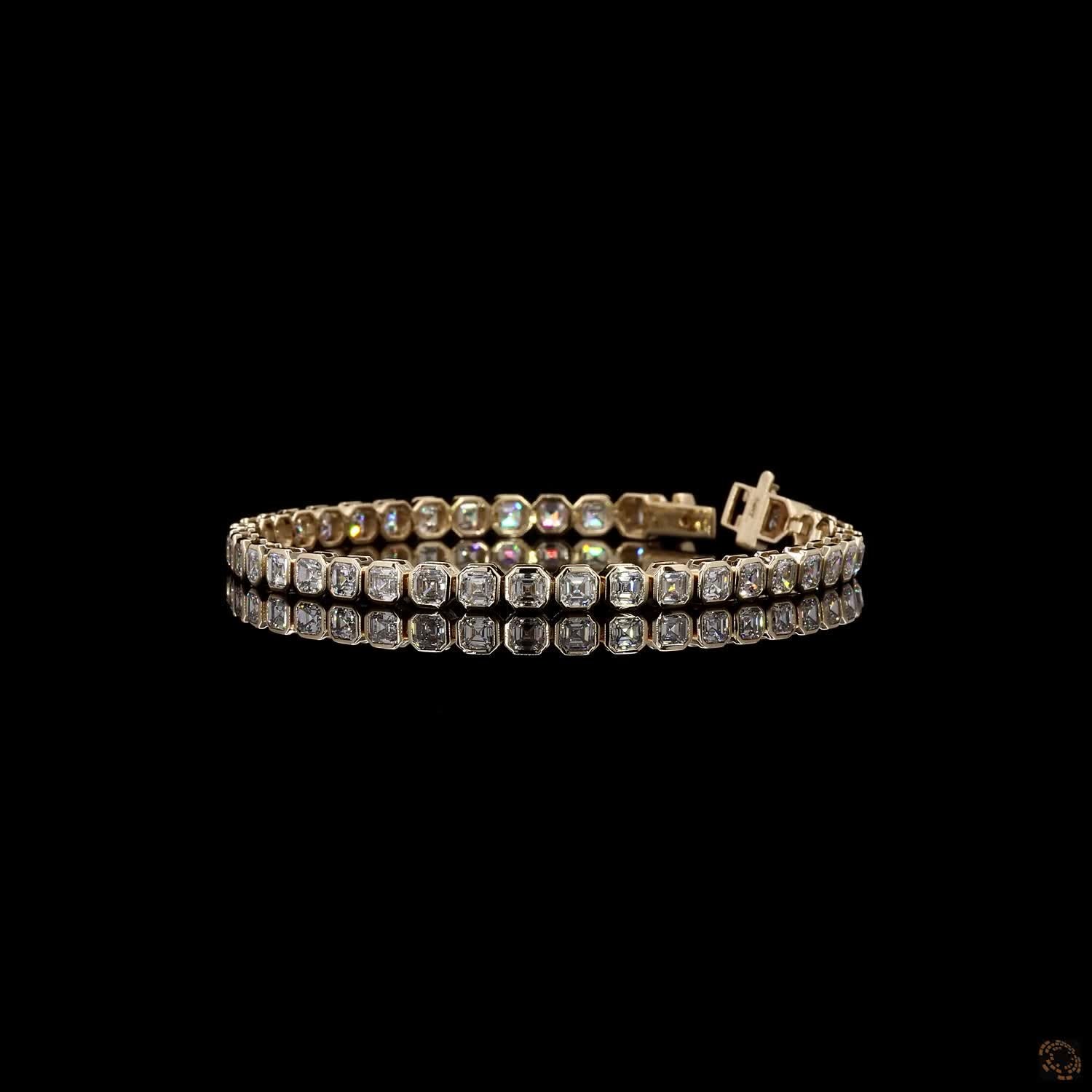 10.01 Ct Asscher Cut Bezel Fancy Bracelet in 14K Yellow Gold | Full Bezel Eternity Line Bracelet