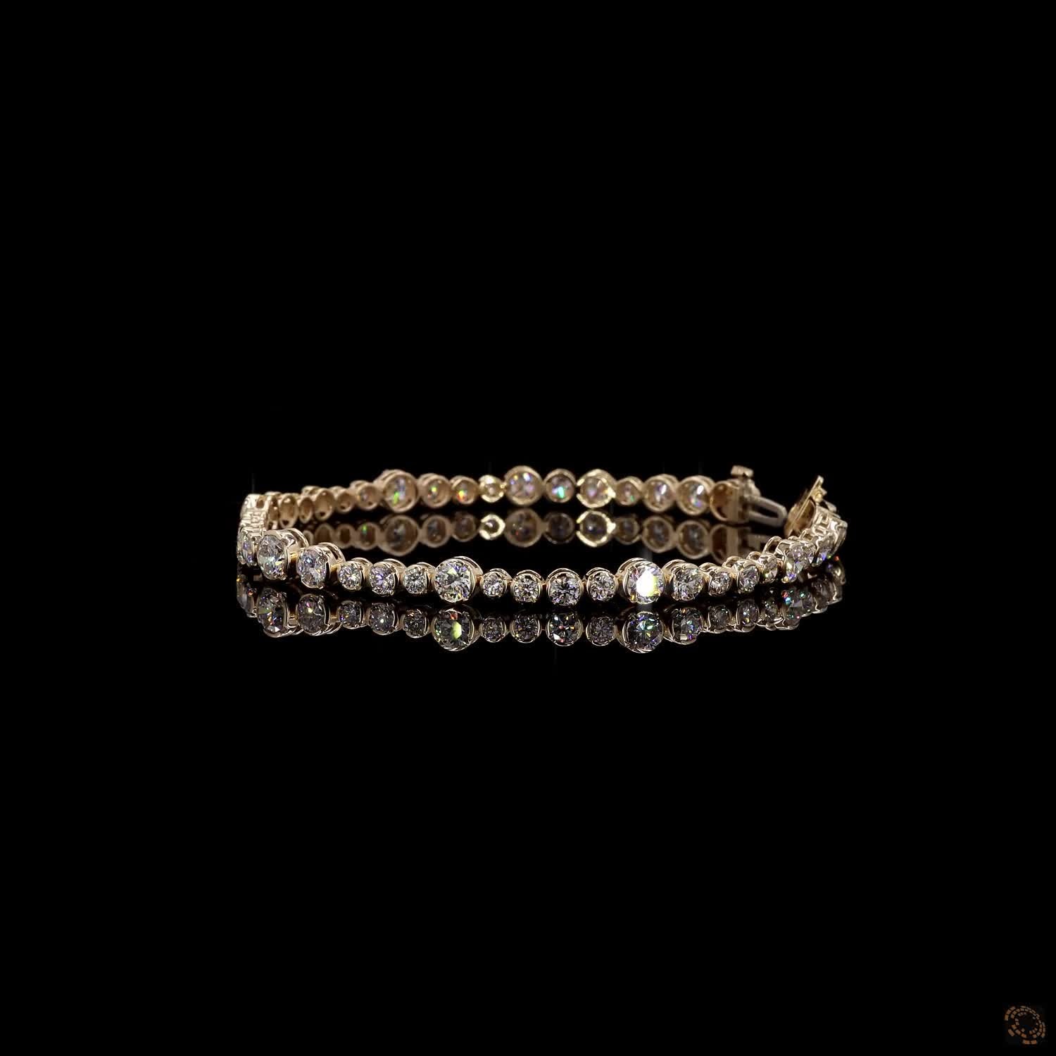 5.88 Ct 14K Yellow Gold Graduated Round Bezel Moissanite Tennis Bracelet with Double Latch Box Clasp